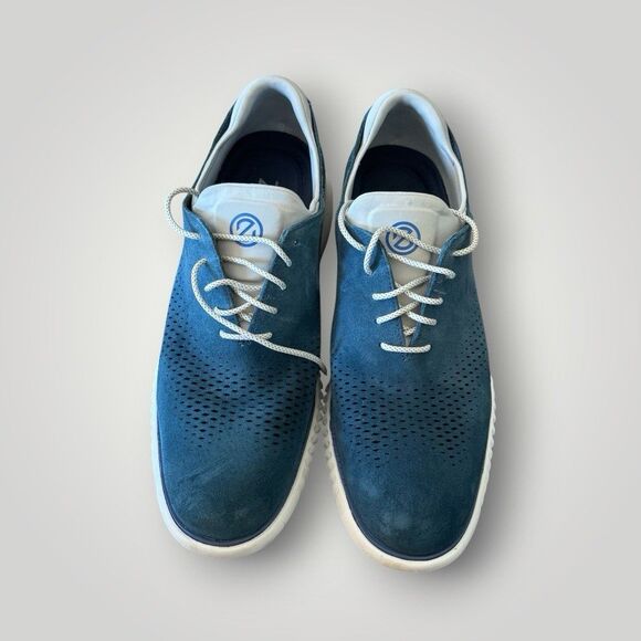 Cole Haan Men\'s ZERØGRAND Lined Laser Wingtip Oxford Milky Blue Suede Shoes 10.5 main image 9